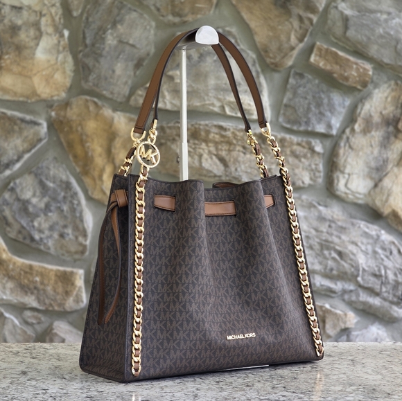 Michael Kors Handbags - Michael Kors Mina Logo Large Brown Shoulder Bag
